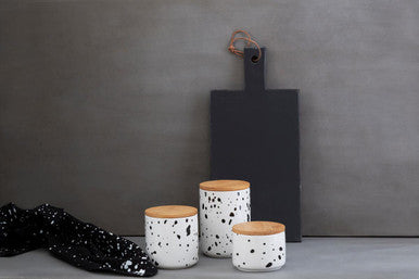 Orsina Speckled Ceramic Storage Canister with Bamboo Lid – Small