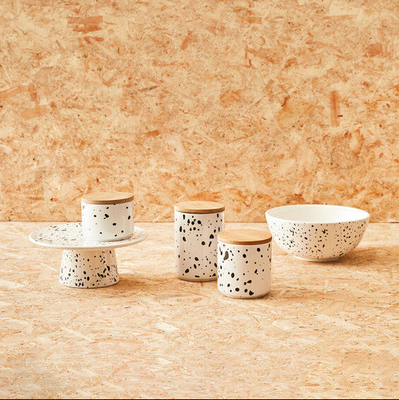Orsina Speckled Ceramic Storage Canister with Bamboo Lid – Medium