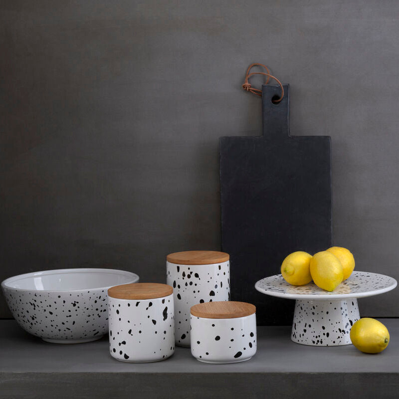 Orsina Speckled Salad Bowl – Modern Black and White Dolomite Serving Bowl