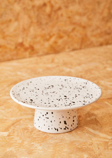 Orsina Speckled Cake Stand – Black and White Ceramic Pedestal Server