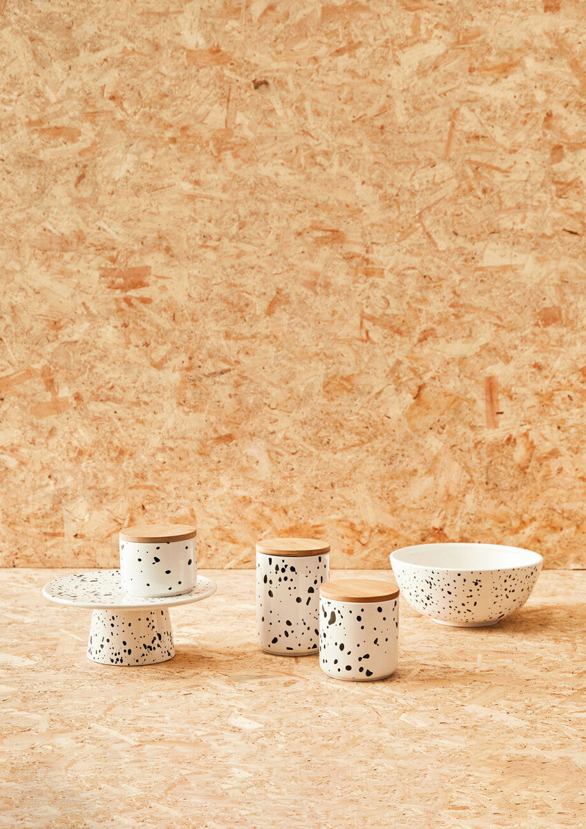 Orsina Speckled Cake Stand – Black and White Ceramic Pedestal Server