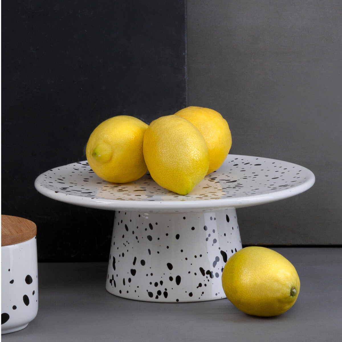 Orsina Speckled Cake Stand – Black and White Ceramic Pedestal Server