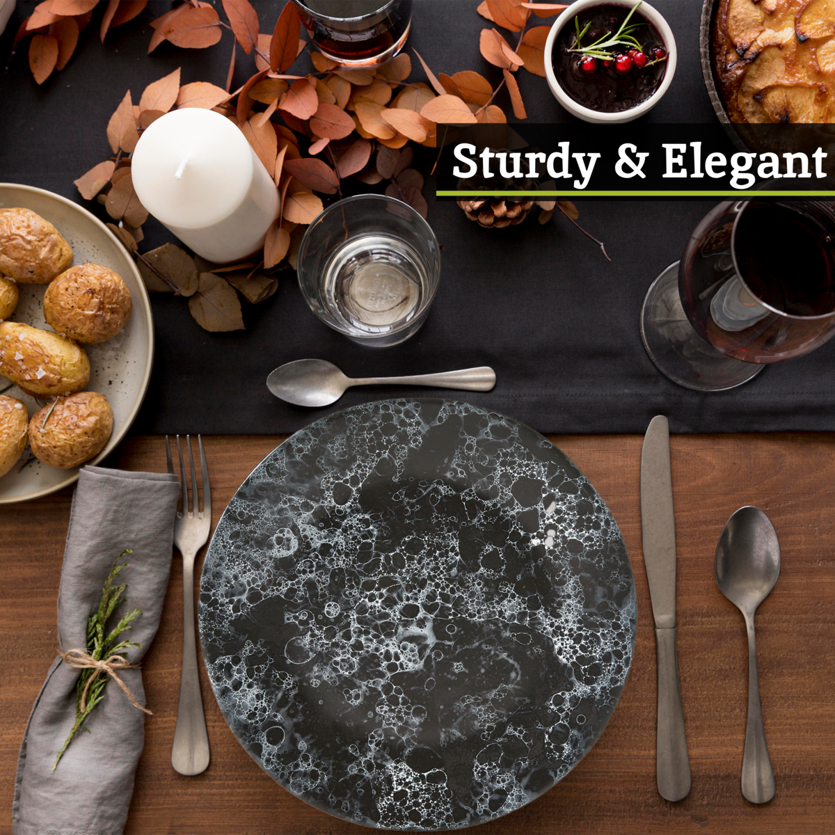 Orsina Black Marble Effect Dinner Plate – Modern Artisan Tableware