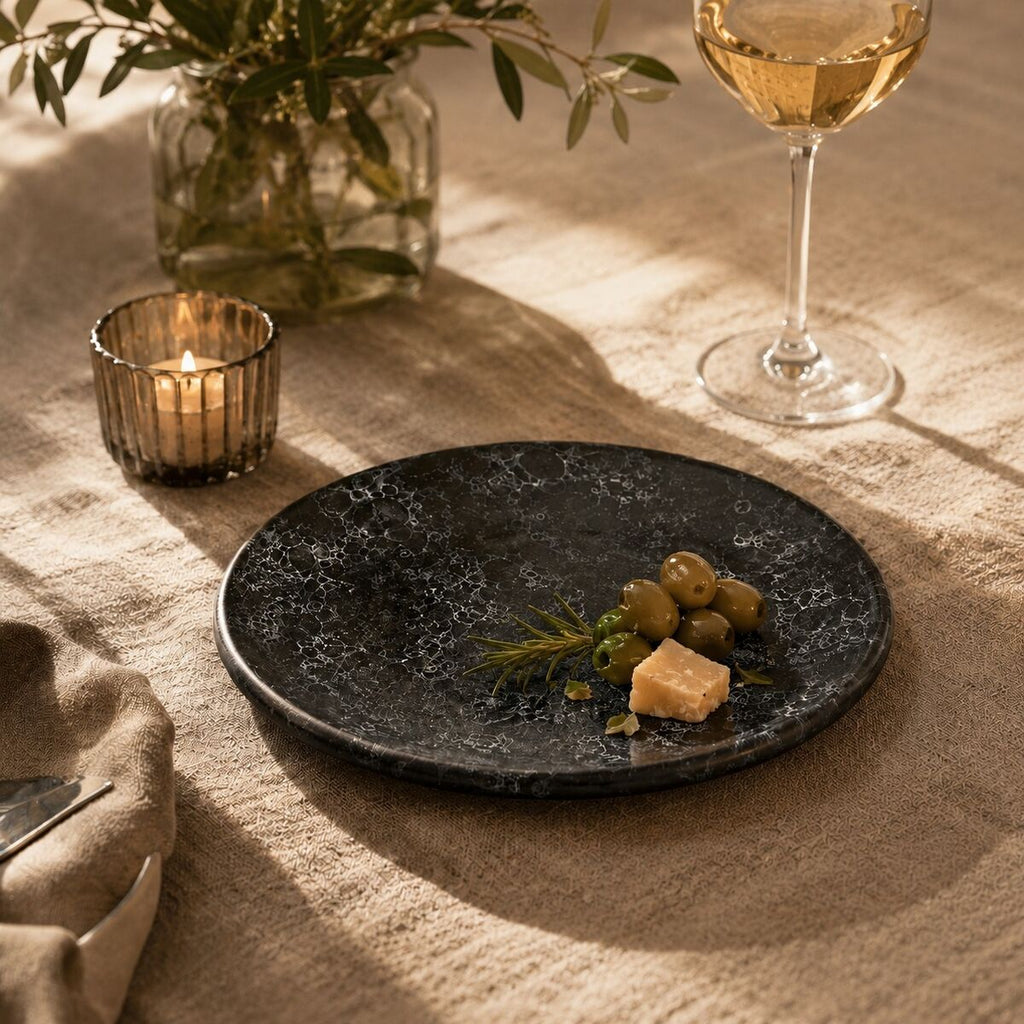 Orsina Hygge Small Marble Effect Side Plate – Charcoal Nordic Tableware
