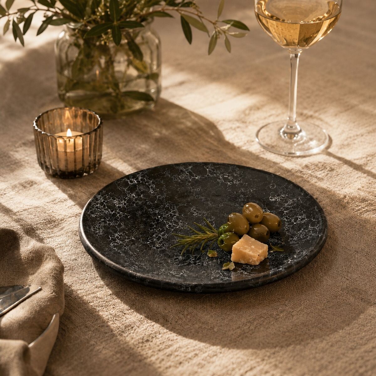 Orsina Hygge Small Marble Effect Side Plate – Charcoal Nordic Tableware