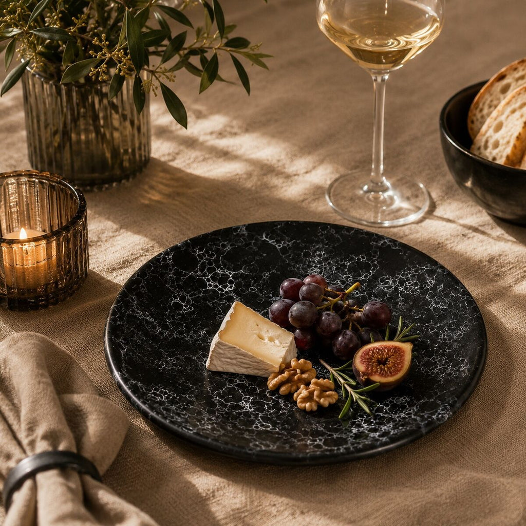 Orsina Hygge Small Marble Effect Side Plate – Charcoal Nordic Tableware