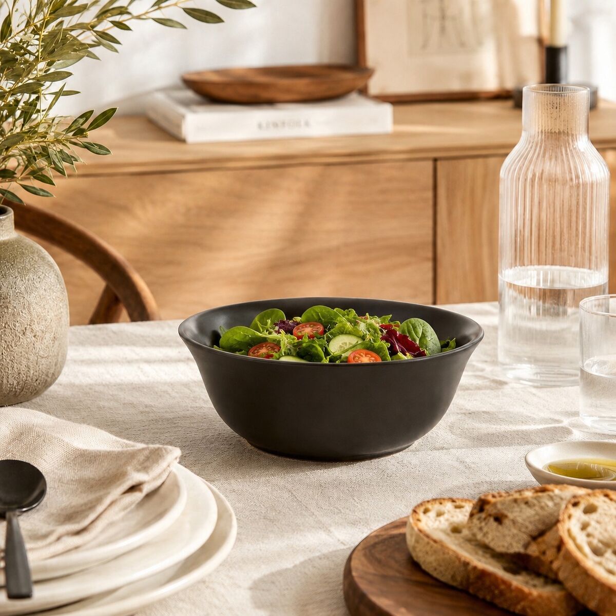 Orsina Hygge Medium Black Serving Bowl | Matte Nordic Ceramic Tableware