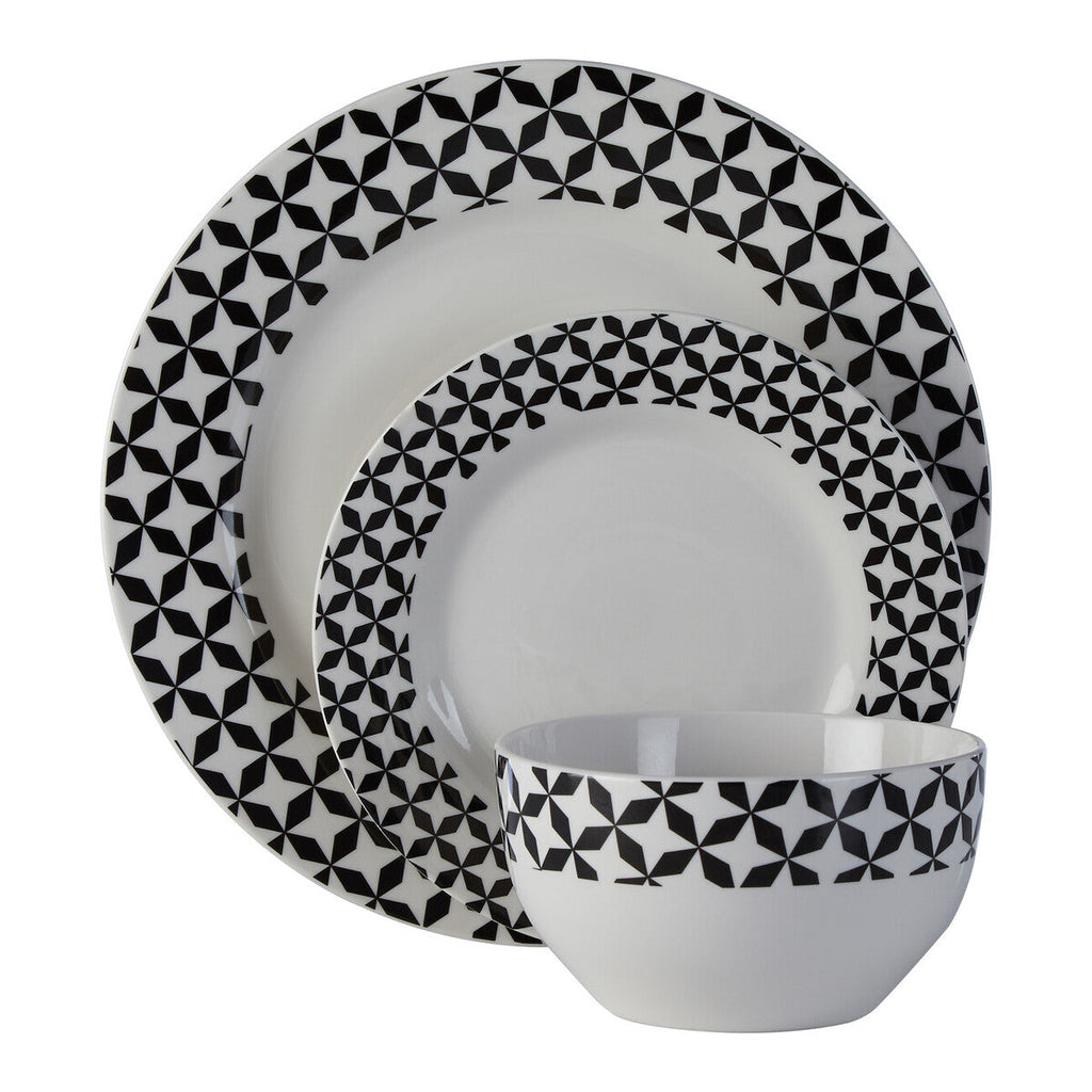 Orsina Avie 12-Piece Windmill Dinner Set – Black & White Ceramic