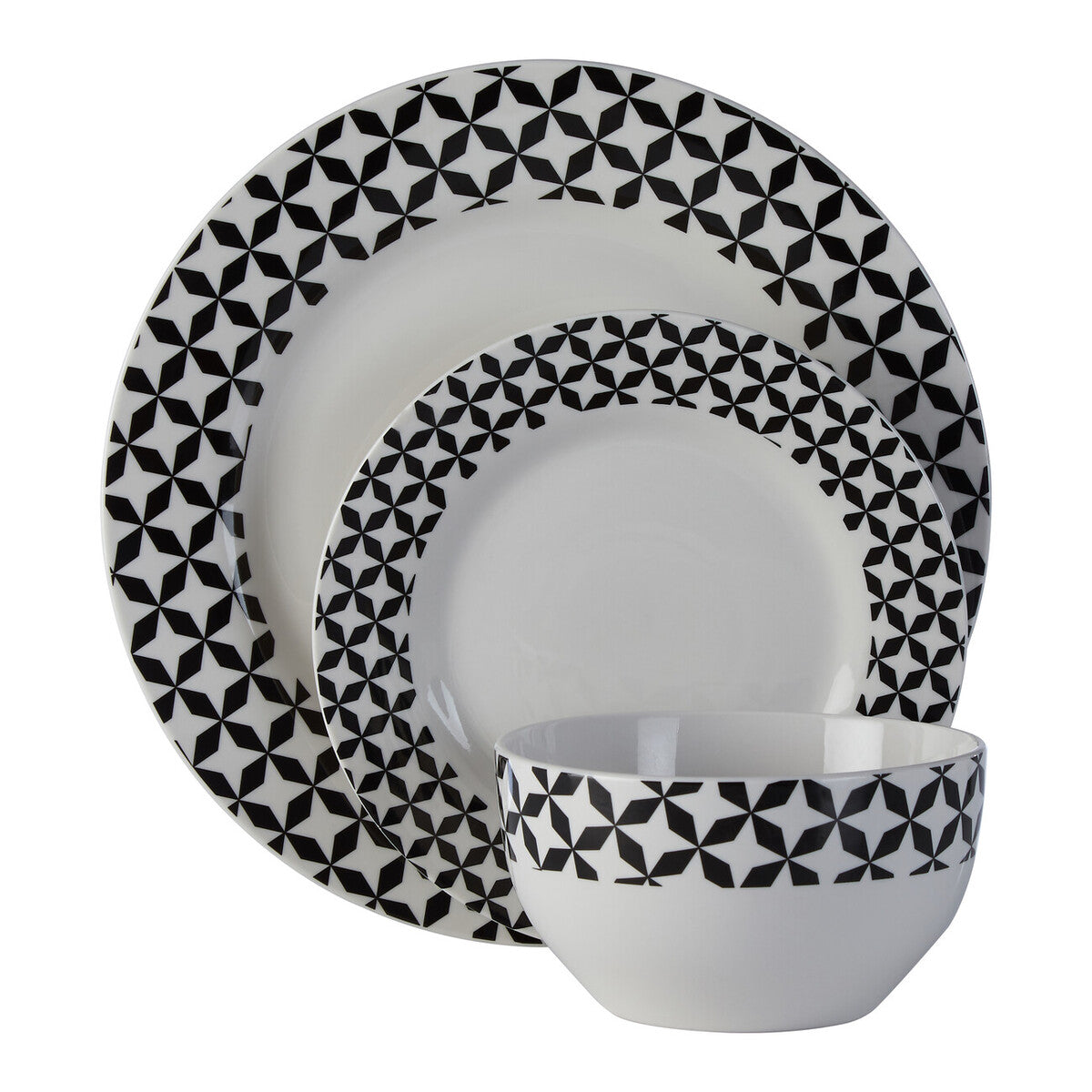 Orsina Avie 12-Piece Windmill Dinner Set – Black & White Ceramic