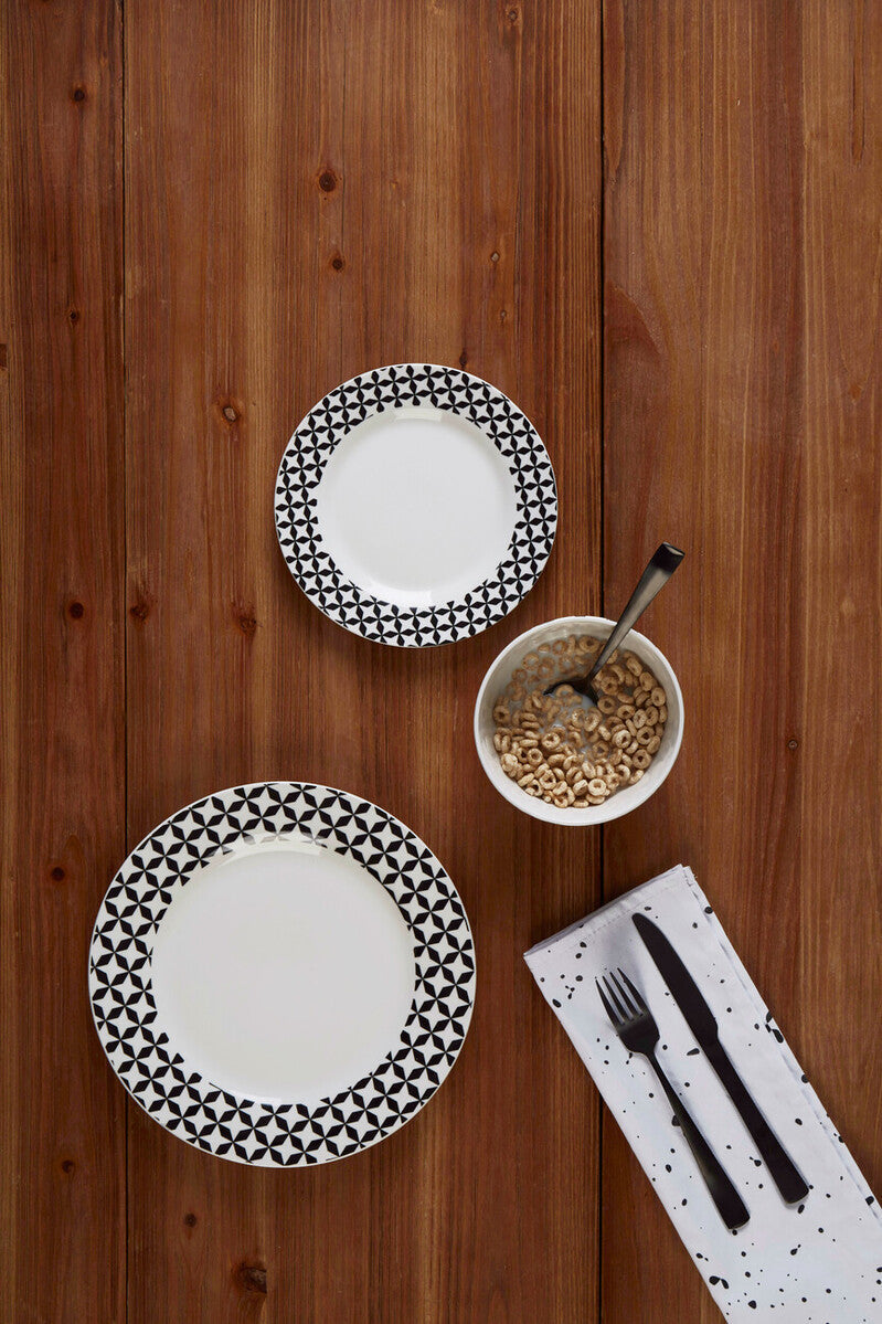 Orsina Avie 12-Piece Windmill Dinner Set – Black & White Ceramic