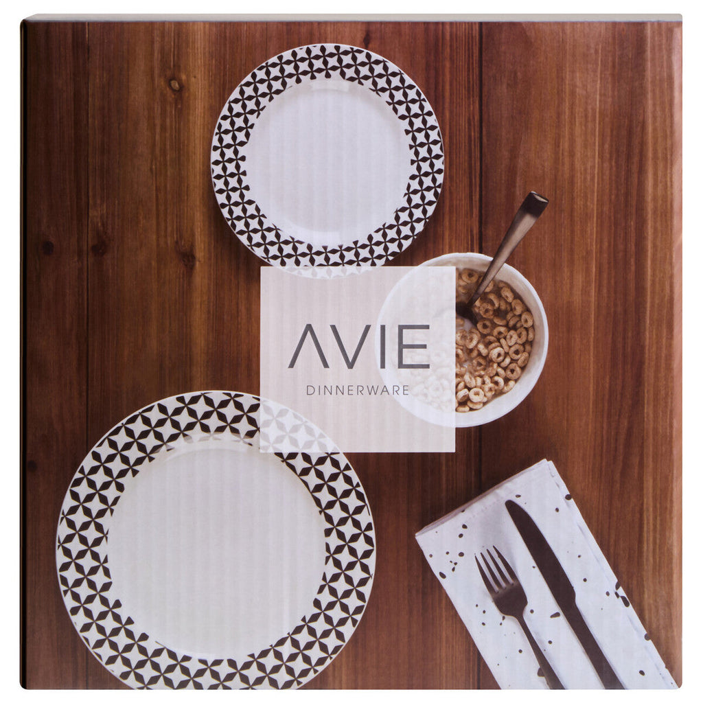 Orsina Avie 12-Piece Windmill Dinner Set – Black & White Ceramic