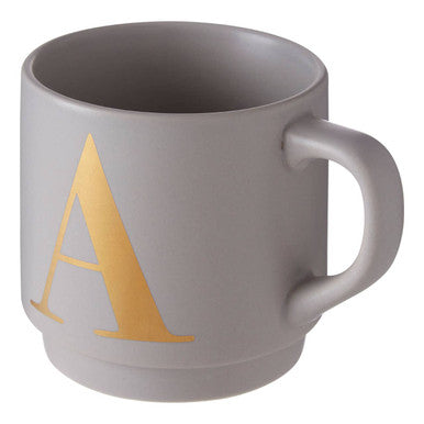 Orsina Signet Grey Monogram Mug – Personalised Porcelain Cup, Letter A