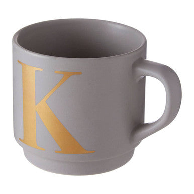 Orsina Signet Grey Monogram Mug – Stackable Initial K Coffee Cup