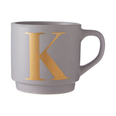 Orsina Signet Grey Monogram Mug – Stackable Initial K Coffee Cup