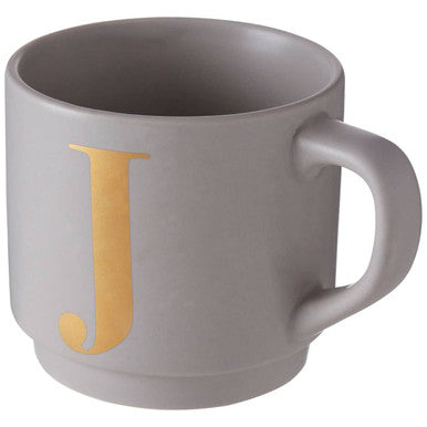 Orsina Signet Grey Monogram Mug - Letter J Stackable Ceramic Mug