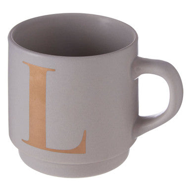 Orsina Signet Grey Monogram Mug – Stackable Initial L Coffee Cup