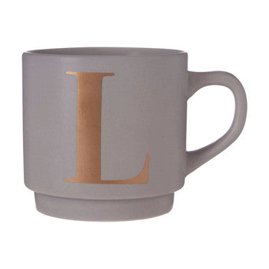 Orsina Signet Grey Monogram Mug – Stackable Initial L Coffee Cup