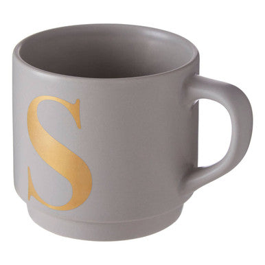 Orsina Signet Grey Monogram Mug – Stackable Ceramic Initial S Cup