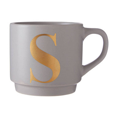Orsina Signet Grey Monogram Mug – Stackable Ceramic Initial S Cup