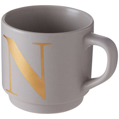 Orsina Signet Grey Monogram Mug – Initial N Stackable Ceramic Cup