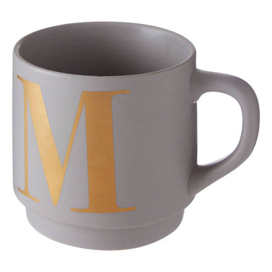 Orsina Signet Grey Monogram Mug | Stackable Ceramic Initial M Cup