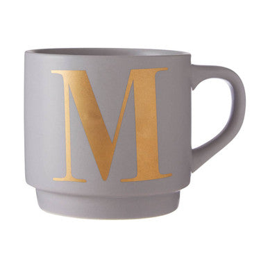 Orsina Signet Grey Monogram Mug | Stackable Ceramic Initial M Cup