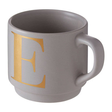 Orsina Signet Grey Monogram Mug – Initial E Stackable Ceramic Cup