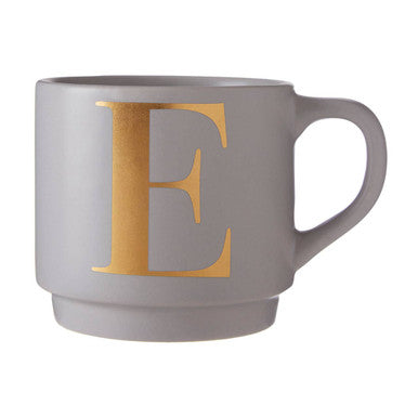 Orsina Signet Grey Monogram Mug – Initial E Stackable Ceramic Cup
