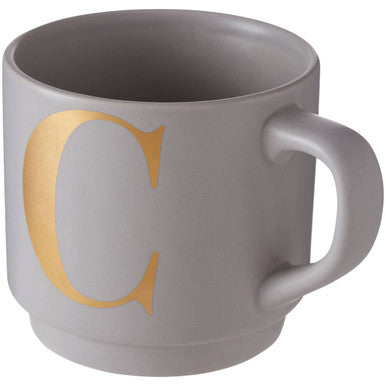 Orsina Signet Grey Monogram Mug – Personalised Stackable Ceramic Cup, C