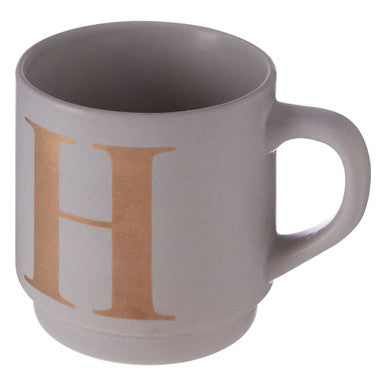 Orsina Signet Grey Monogram Mug – Stackable Initial H Coffee Mug