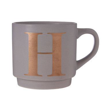 Orsina Signet Grey Monogram Mug – Stackable Initial H Coffee Mug
