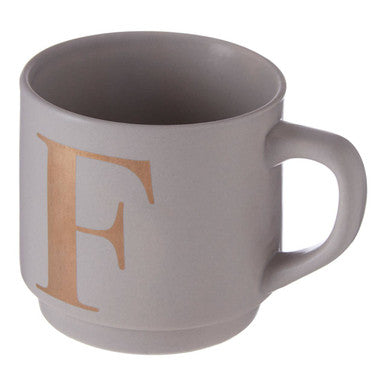 Orsina Signet Grey Monogram Mug – Initial F Stackable Ceramic Coffee Cup