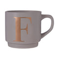 Orsina Signet Grey Monogram Mug – Initial F Stackable Ceramic Coffee Cup