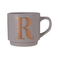 Orsina Signet Grey Monogram Mug – Stackable Ceramic Coffee Cup, Letter R