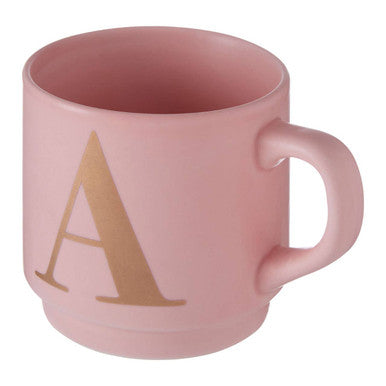 Orsina Signet Pink Monogram Mug – Stackable Gold Initial A Ceramic