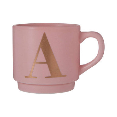 Orsina Signet Pink Monogram Mug – Stackable Gold Initial A Ceramic