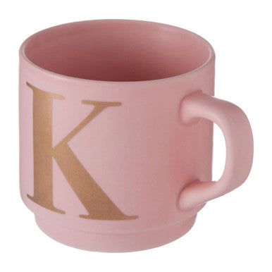 Orsina Signet Pink Monogram Mug – Gold Initial K Stackable Ceramic