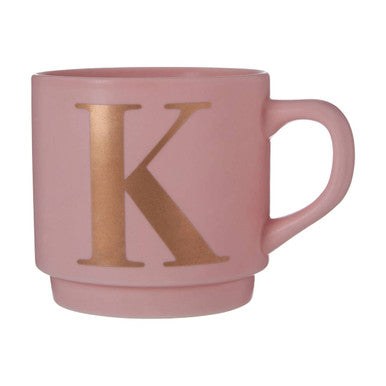 Orsina Signet Pink Monogram Mug – Gold Initial K Stackable Ceramic