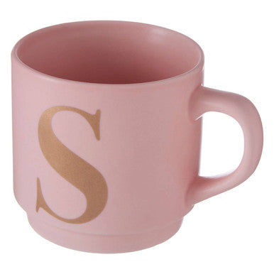Orsina Signet Monogram Mug – Pink Ceramic Stackable Coffee Cup, Letter S