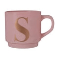 Orsina Signet Monogram Mug – Pink Ceramic Stackable Coffee Cup, Letter S