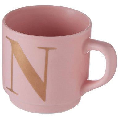 Orsina Signet Pink Monogram Mug – Stackable Ceramic Coffee Cup, Letter N