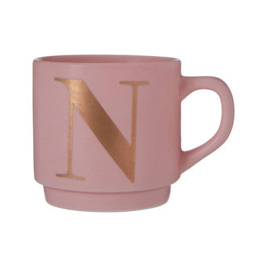 Orsina Signet Pink Monogram Mug – Stackable Ceramic Coffee Cup, Letter N