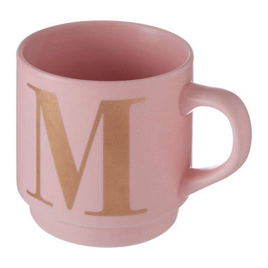 Orsina Monogram Mug – Pink Ceramic Stackable Coffee Cup, Letter M