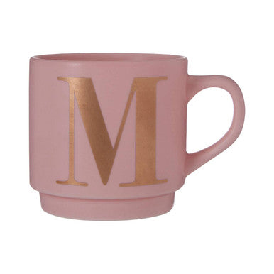 Orsina Monogram Mug – Pink Ceramic Stackable Coffee Cup, Letter M