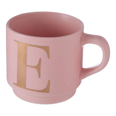 Orsina Signet Pink Monogram Mug – Letter E Stackable Ceramic Cup