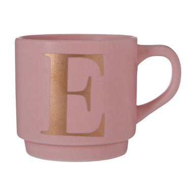 Orsina Signet Pink Monogram Mug – Letter E Stackable Ceramic Cup