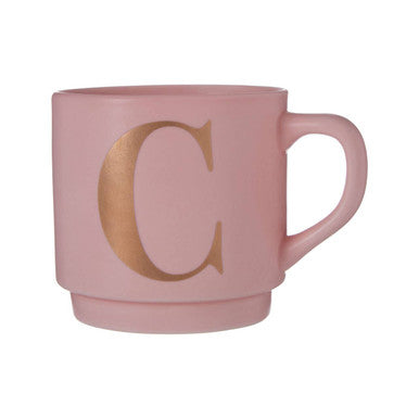 Orsina Signet Pink Monogram Mug – Personalised Gold Initial C Cup