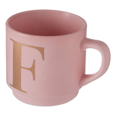 Orsina Monogram Mug – Initial F Pink Stackable Ceramic Coffee Cup