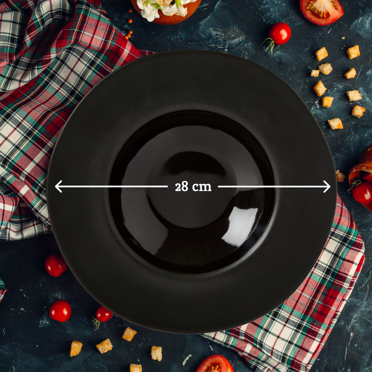 Orsina Hygge Black Pasta Bowl – Handcrafted Ceramic Shallow Rimmed Bowl