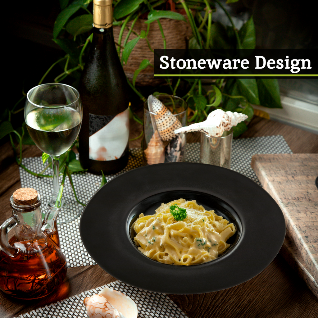 Orsina Hygge Black Pasta Bowl – Handcrafted Ceramic Shallow Rimmed Bowl